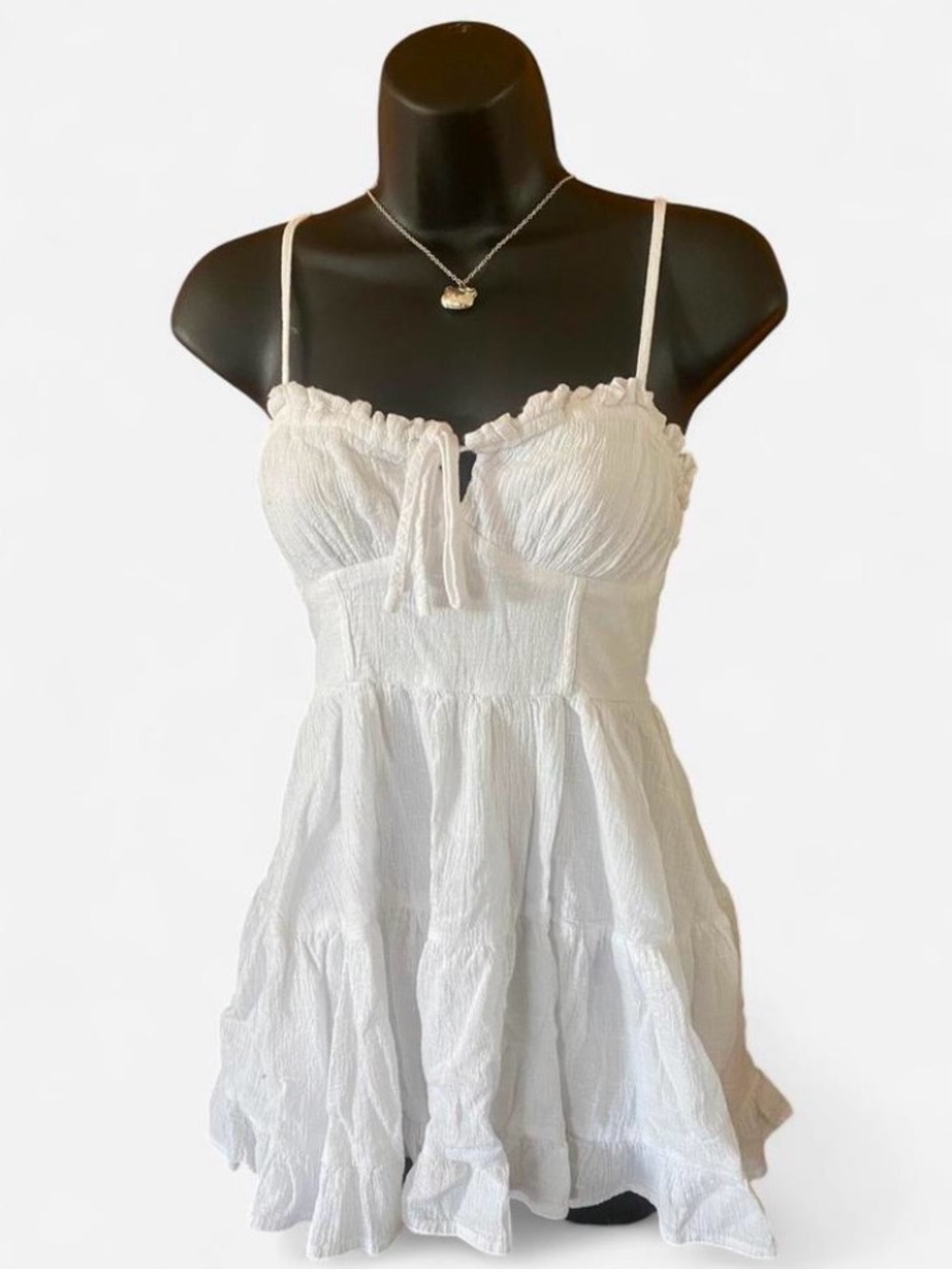 White Cotton Babydoll Top with Bow Tie Detail